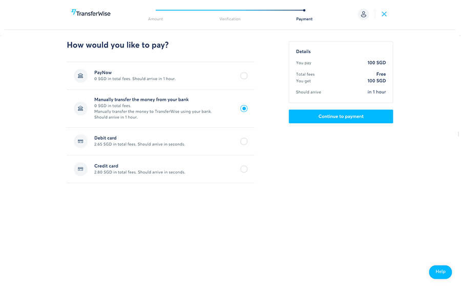 How to transfer money to Singapore using TransferWise - Step 4 